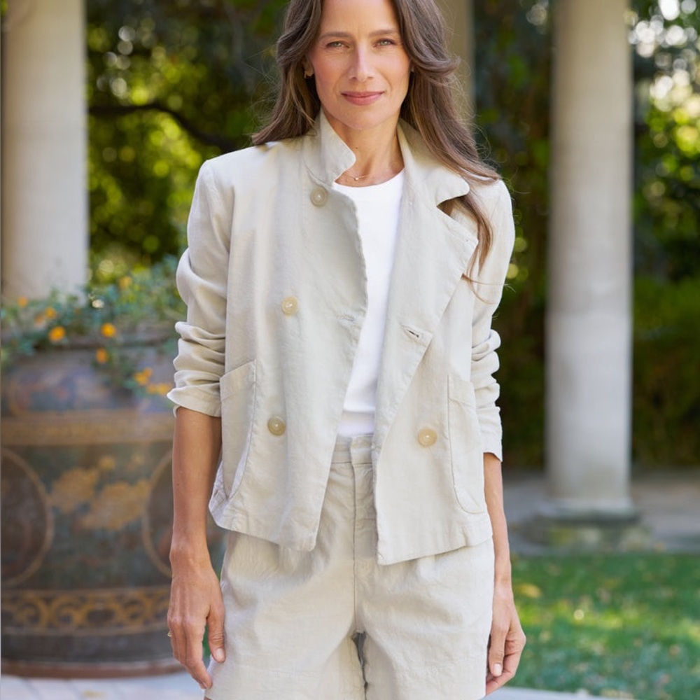 Frank & Eileen Italian Performance Linen Mini Belfast Jacket in Cement, Size S